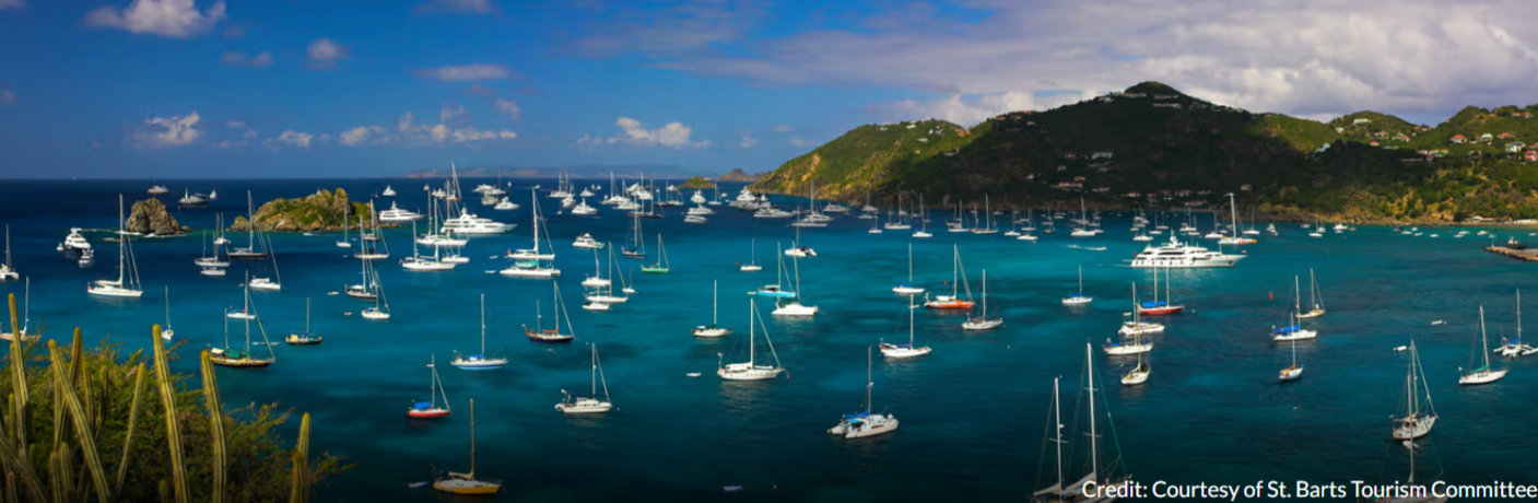 St Barts harbour filled with yachts and superyachts